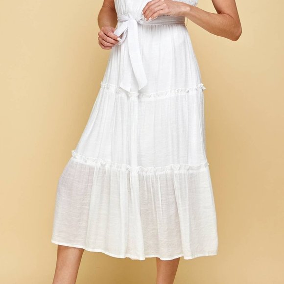 white Tiered Midi Dress - Picture 5 of 8